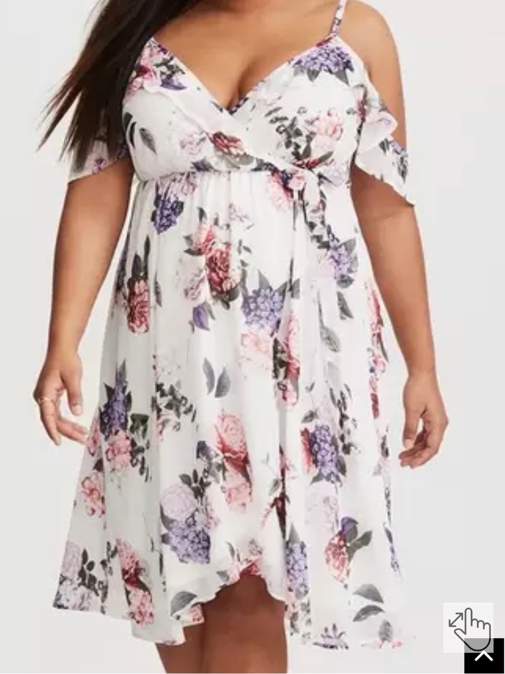 Torrid' White Floral Cold-Shoulder Dress with Pink & Purple Blooms